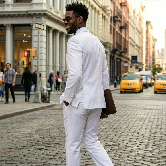 New 2026 Mens 2pc Solid White Suit Set, Modern Fit - Picture 3 of 3